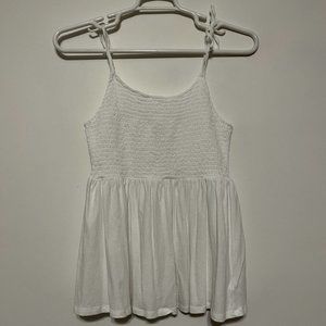 American Eagle Ruched Babydoll White Tie Strap Tank Top